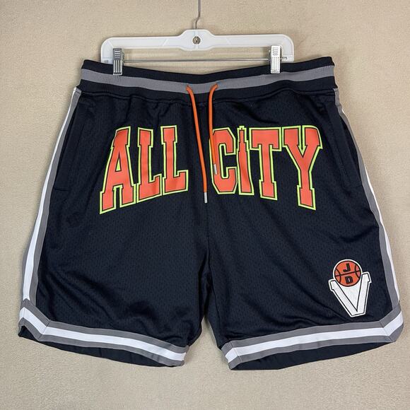 All City by Just‎ Don Short Mens XL Black Mesh Basketball Elastic Waist Lined - Picture 1 of 14
